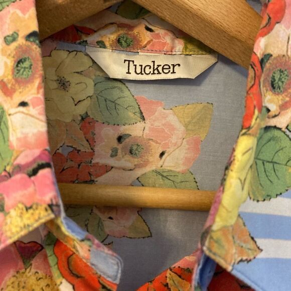 Tucker Silk Cotton Blend Button Down Collared Artsy Cottage Floral Blouse Small - Picture 4 of 10